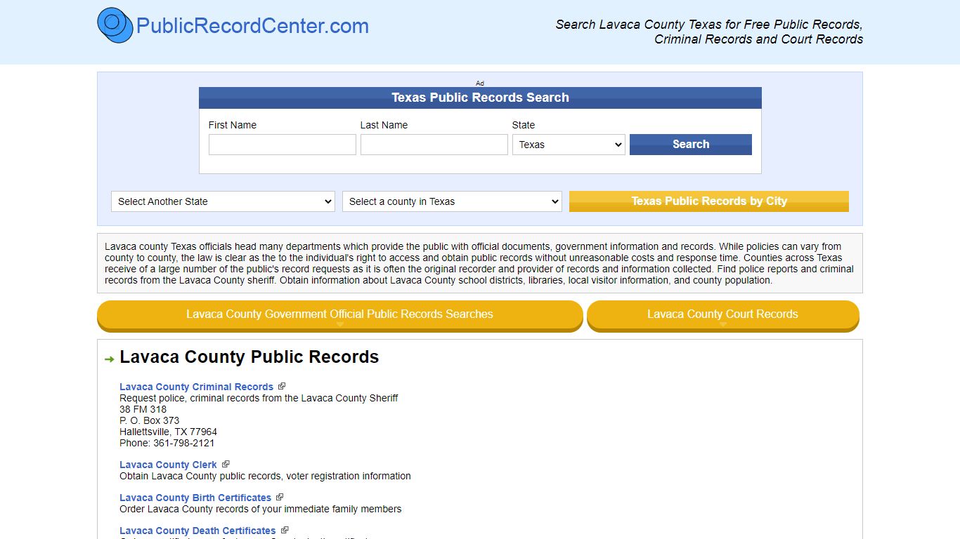 Lavaca County Texas Free Public Records - Court Records ...