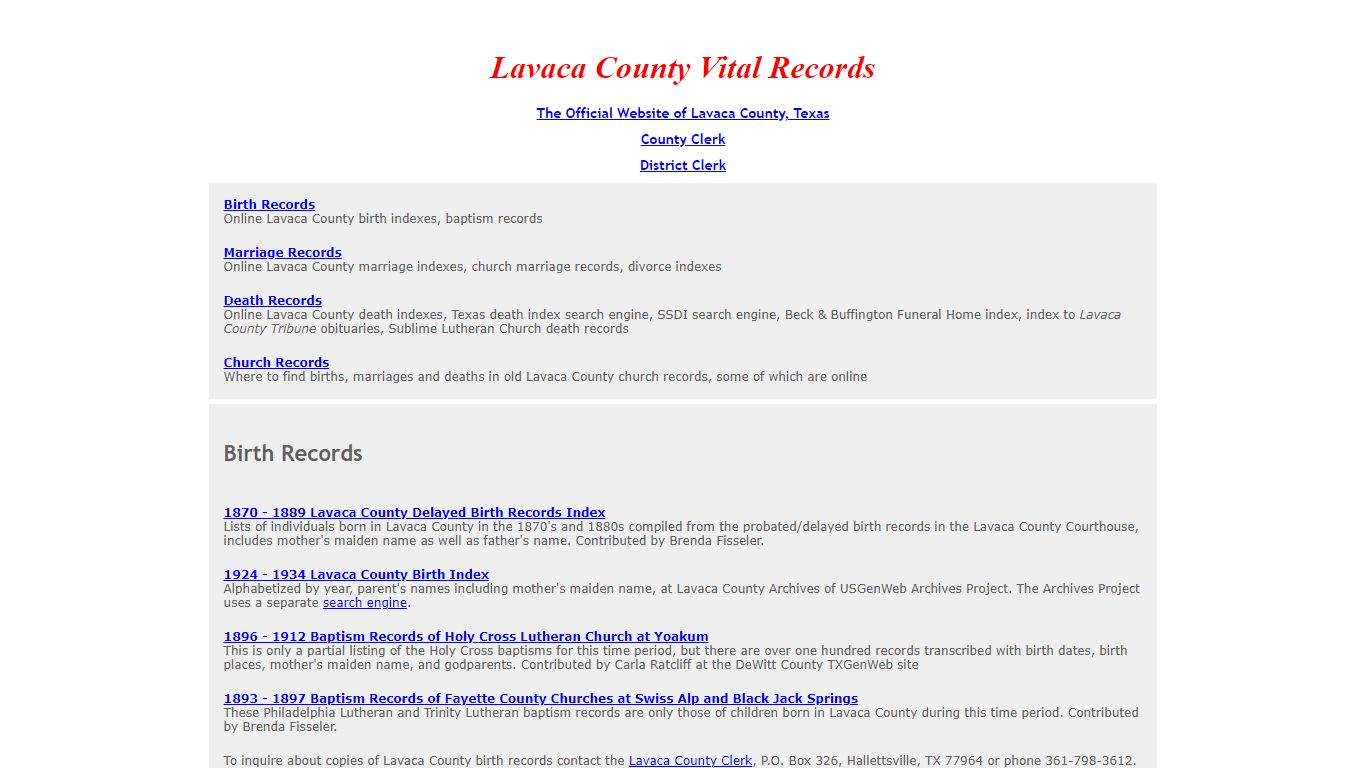 Lavaca County, Texas Vital Records